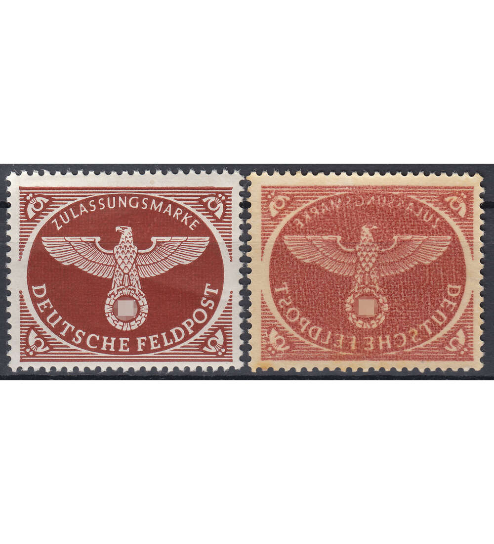 Deutsches Reich Feldpost Nr. 2A Abdruck des Markenbildes auf Gummierungsseite