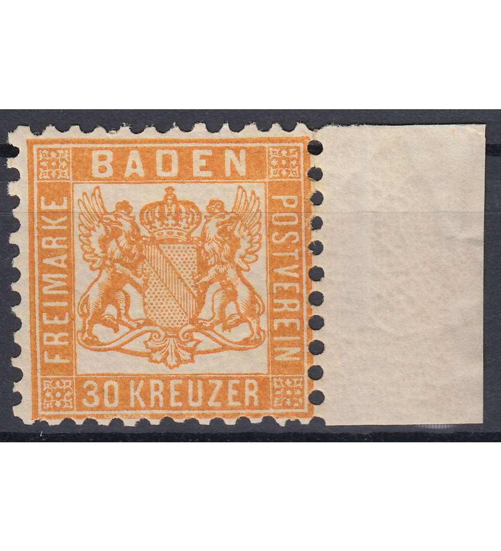 Baden Nr. 22a postfrisch ** vom Seitenrand geprft und signiert