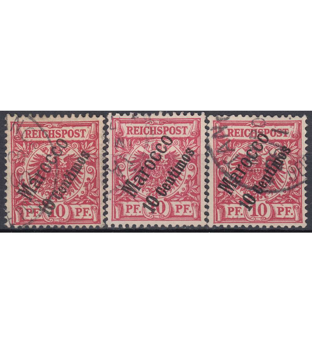 Deutsche Post in Marokko Nr. 3b,c+d gestempelt, geprft + signiert Jschke