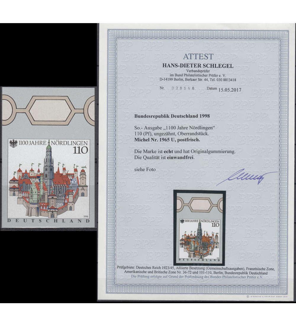 BRD Bund Nr. 1665 U postfrisch ** mit Fotoattest Schlegel