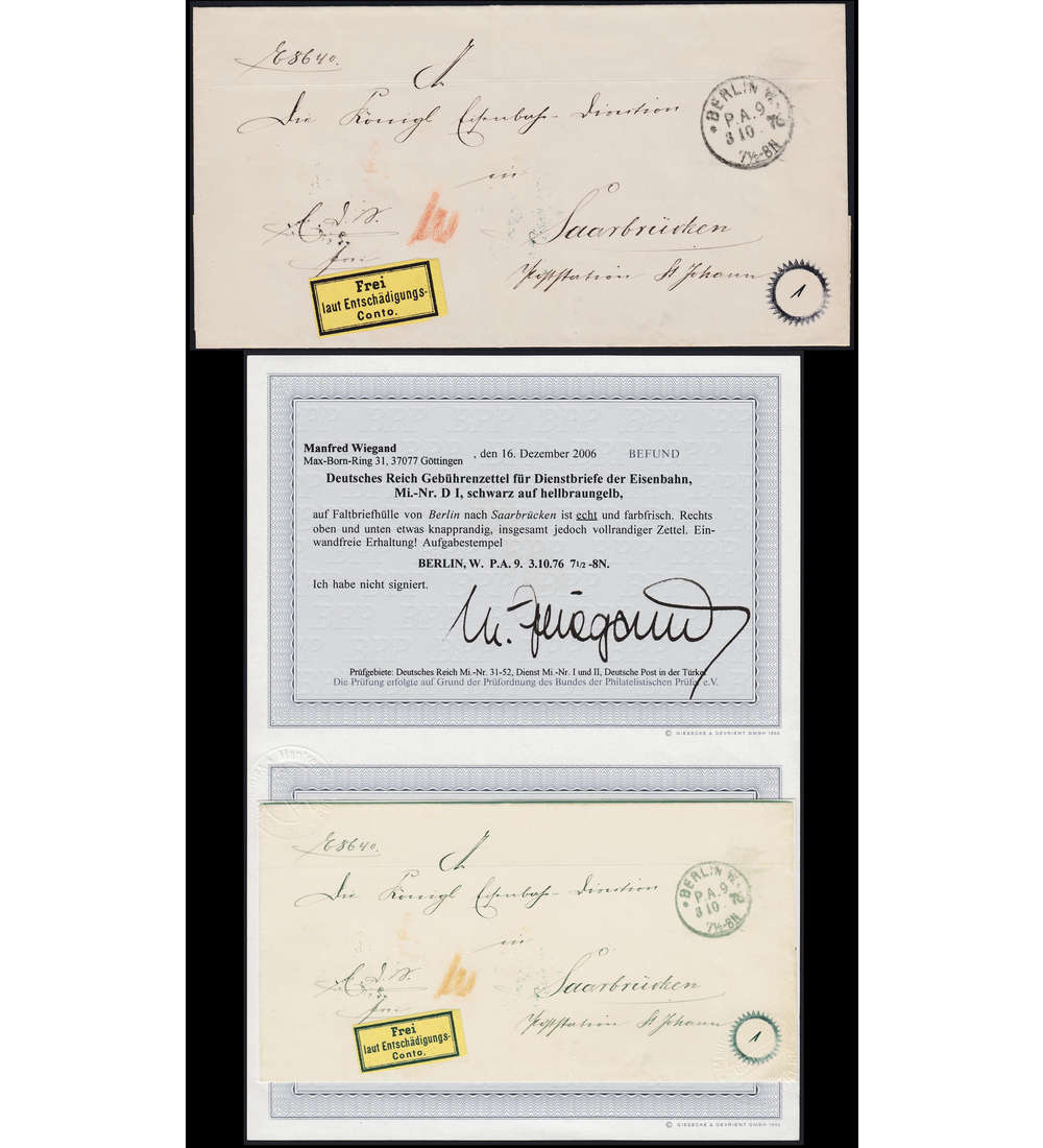 Deutsches Reich Gebhrenzettel Nr. I auf Beleg mit Fotobefund