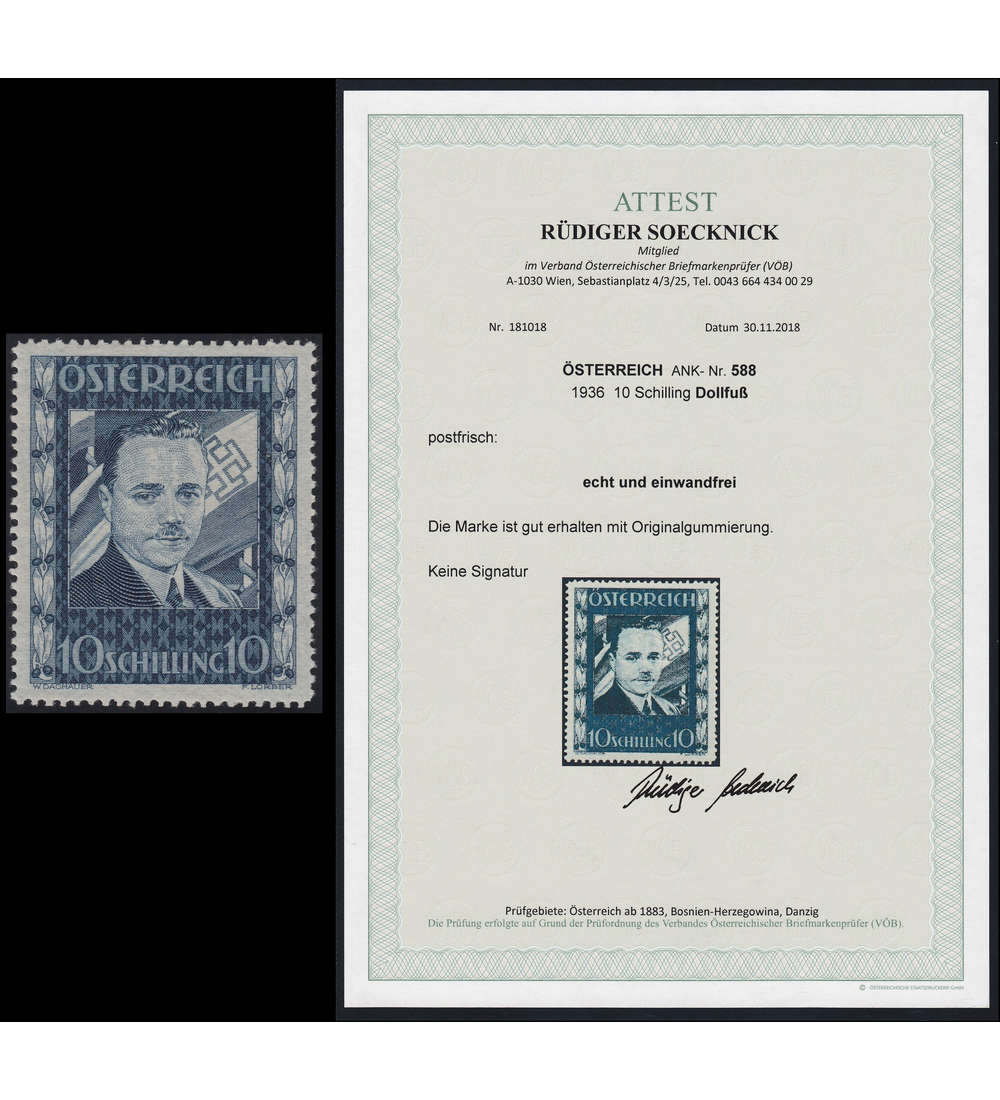 sterreich Nr. 588 postfrisch ** mit Fotoattest Soecknick