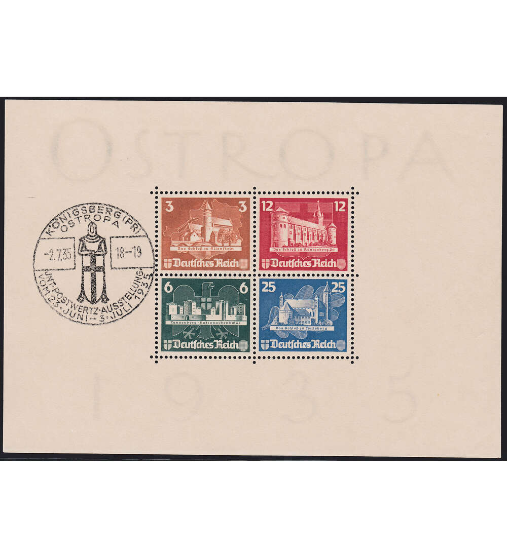 Deutsches Reich Block 3 Marken ungestempelt Sonderstempel auf Blockrand