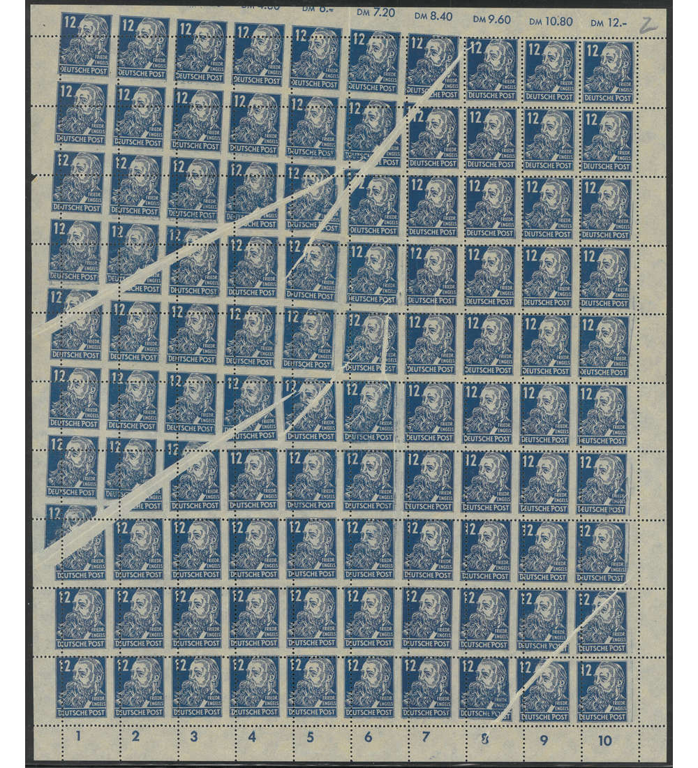 SBZ Nr. 216 postfrischer Bogen mit Quetschfalten und Verzhnungen