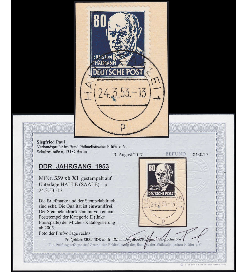DDR Nr. 339 xb XI gestempelt mit Fotobefund Paul