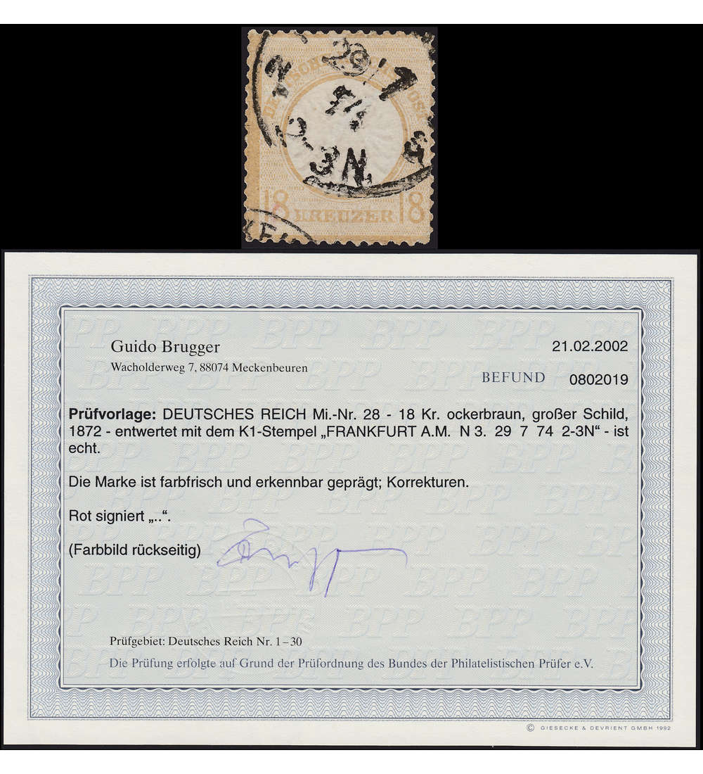   Dt. Reich Nr. 28 gestempelt mit Fotobefund