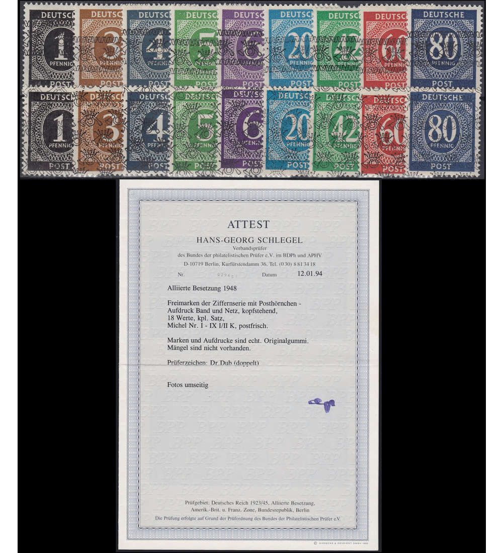 Alliierte Besetzung Nr. I-IX I/II K postfrisch ** mit Fotoattest