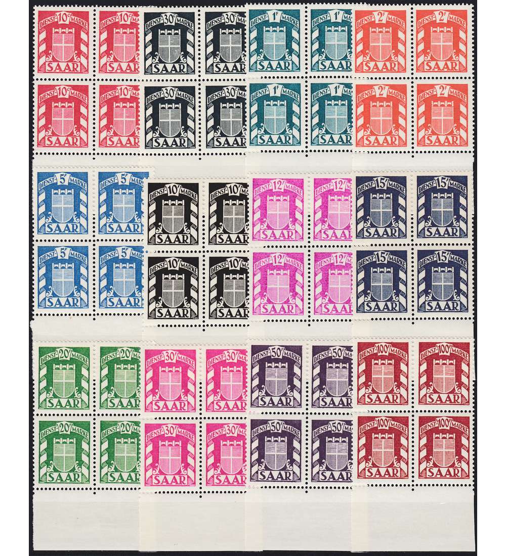Saar Dienstmarken Nr. 33 - 44 postfrisch ** 4er-Block vom Unterrand
