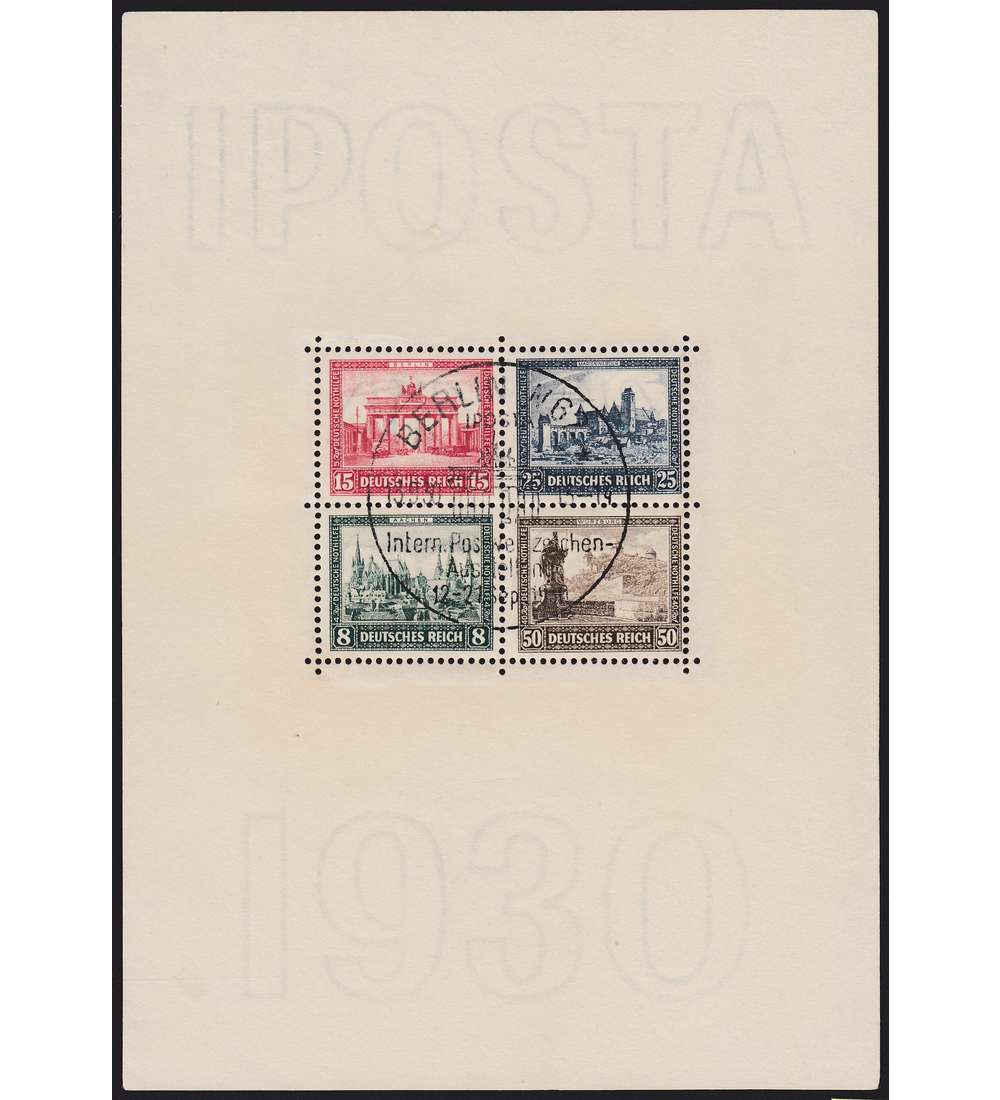 Deutsches Reich Block 1 IPOSTA 1930 Sonderstempel geprft und signiert Peschl