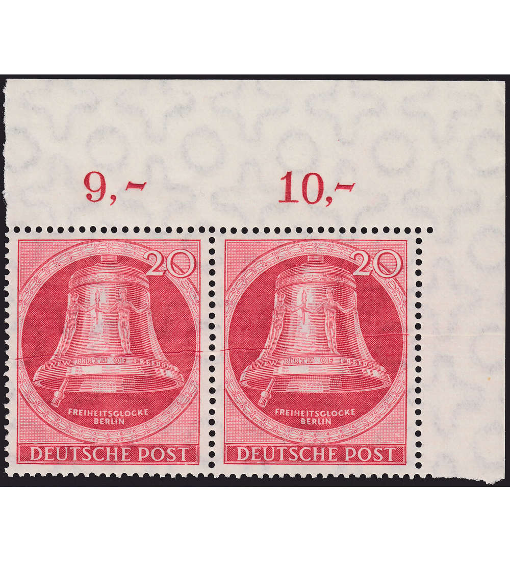 Berlin - Quetschfalte 20 Pfennig - Marke (Nr. 77) postfrisches Eckrandpaar