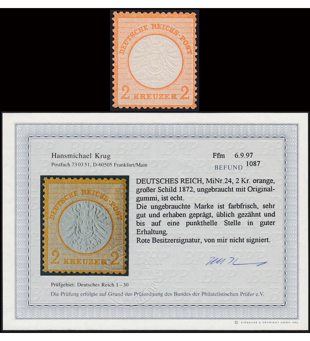 Deutsches Reich Nr. 24 ungestempelt mit Farbfotobefund