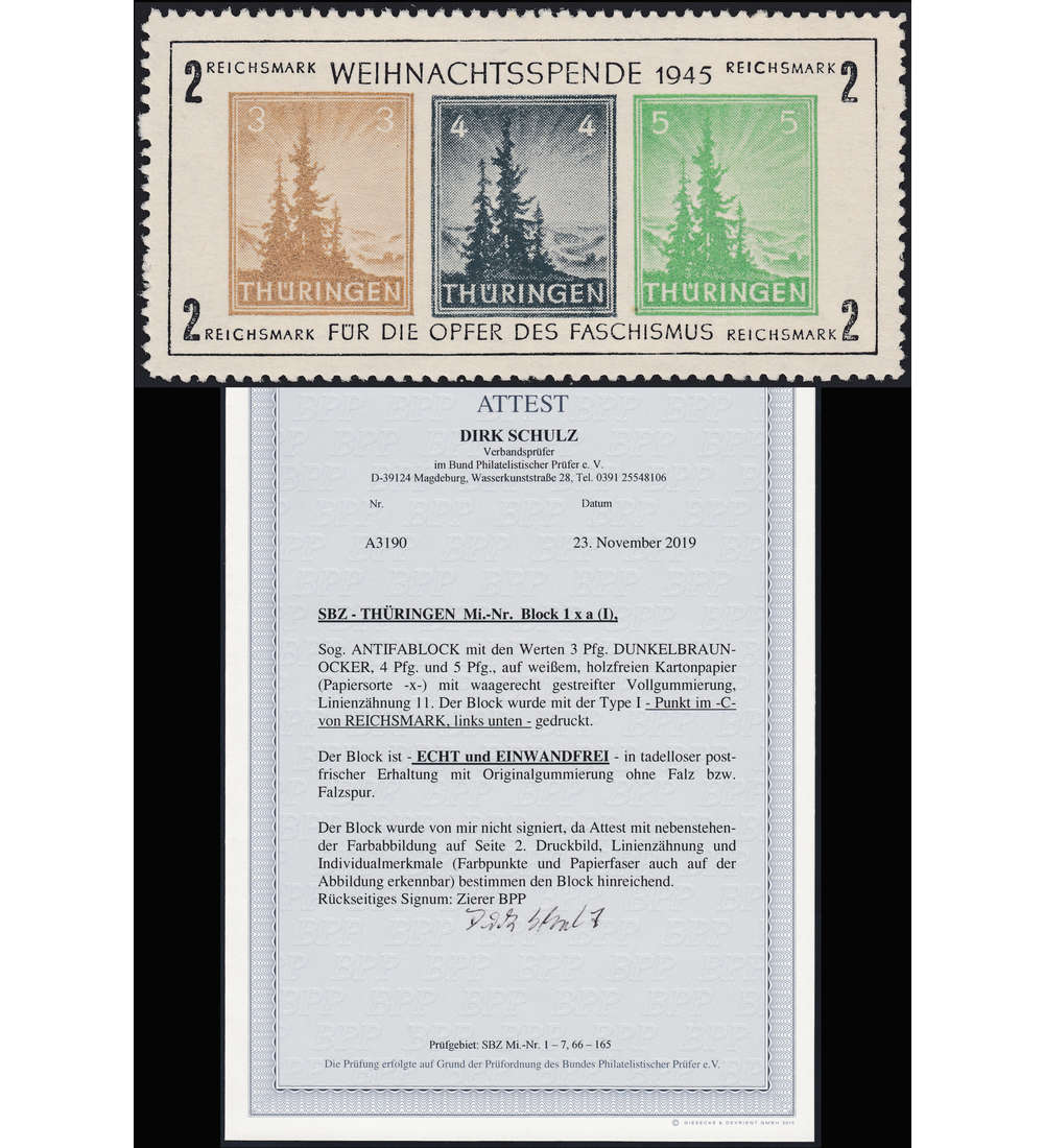 SBZ Block 1 postfrisch ** mit Fotoattest Schulz Weihnachten klein