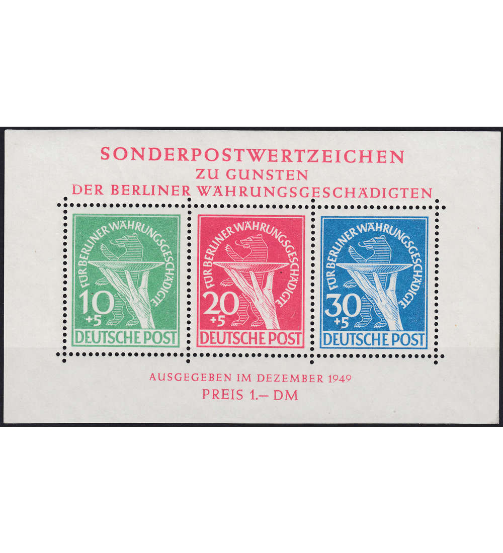 Berlin Block 1 III postfrisch ** Plattenfehler mit Gummib�gen