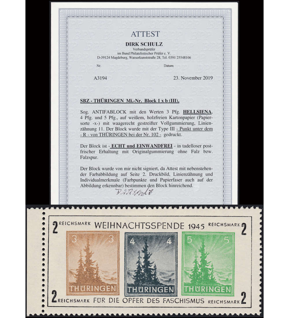 SBZ Block 1 x b postfrisch ** mit Fotoattest Schulz