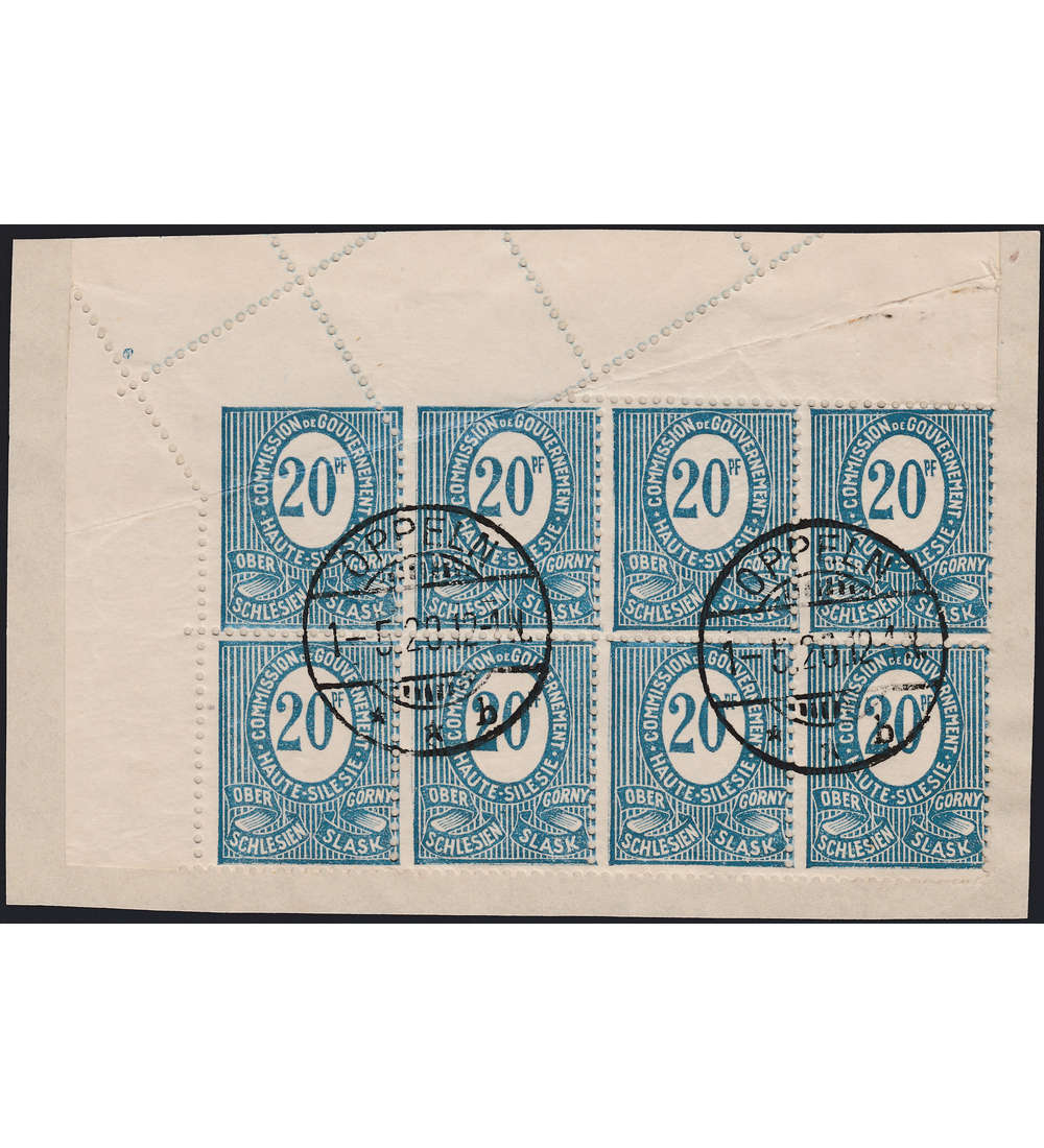 Deutsche Abstimmung Oberschlesien Nr. 6 8er-Eckrandblock Teilzhnung