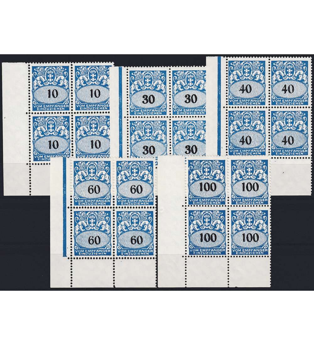 Danzig Porto Nr. 43-47 postfrisch ** Eckrand-4er-Block links unten