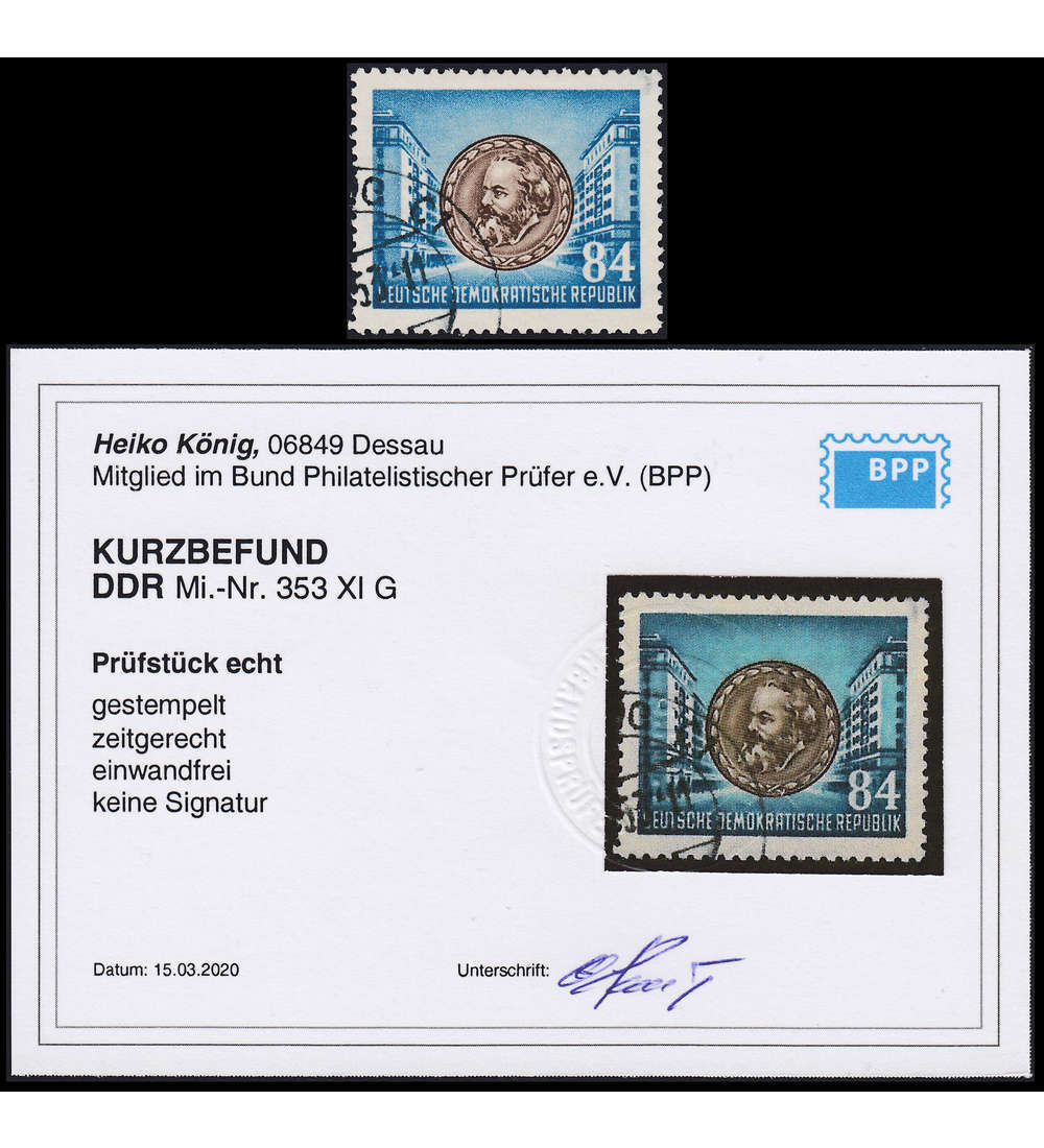 DDR Nr. 353 XI G gestempelt mit Befund Knig Druck auf Gummiseite