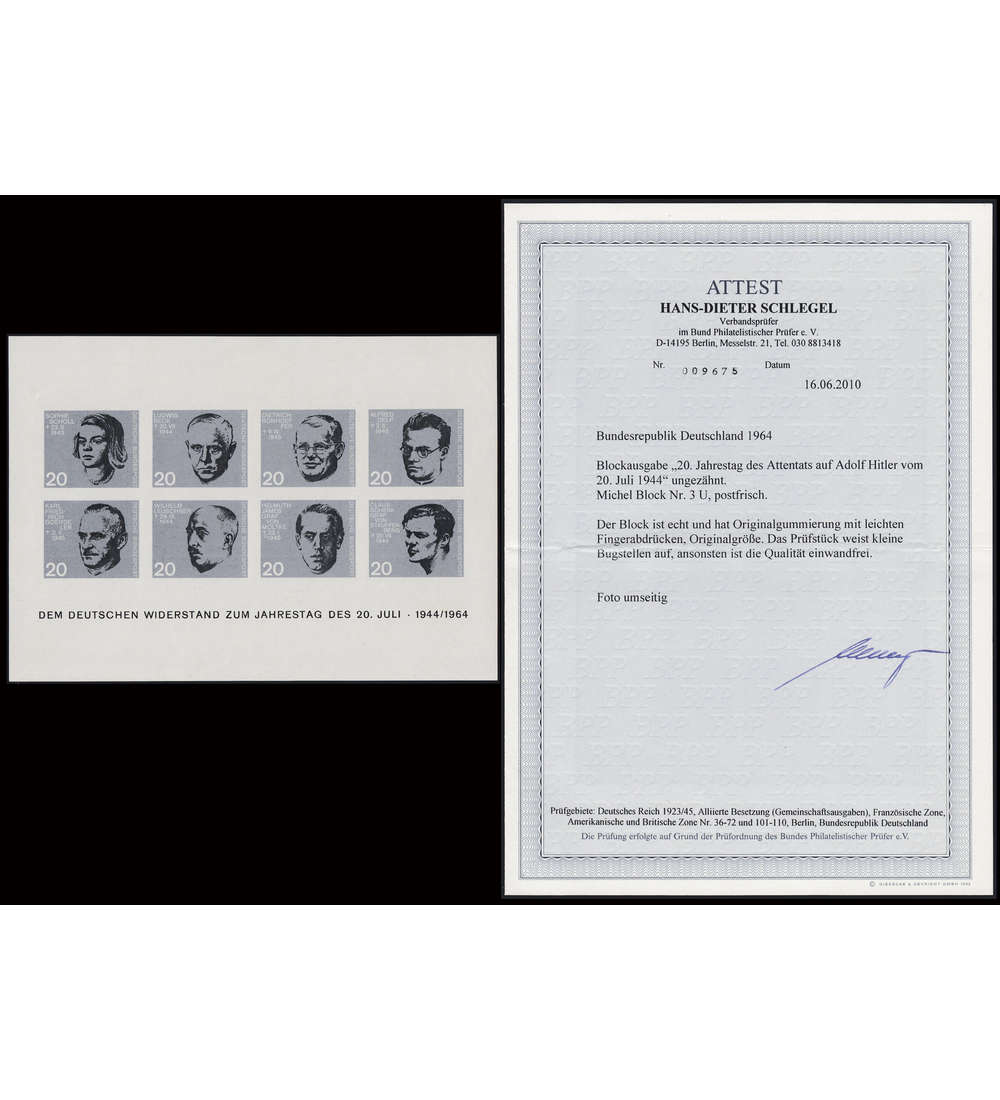   BRD Block 3 ungezhnt postfrisch mit Attest Schlegel