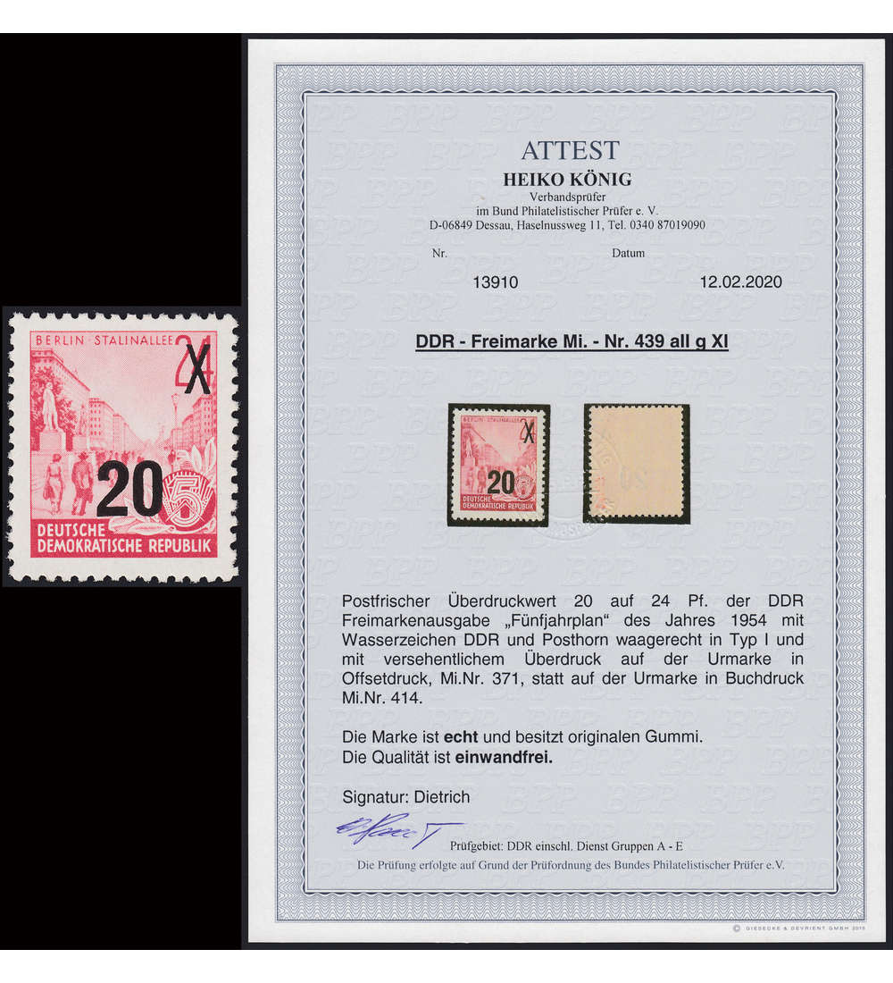 DDR Nr. 439 a II g X I postfrisch mit Fotoattest Knig