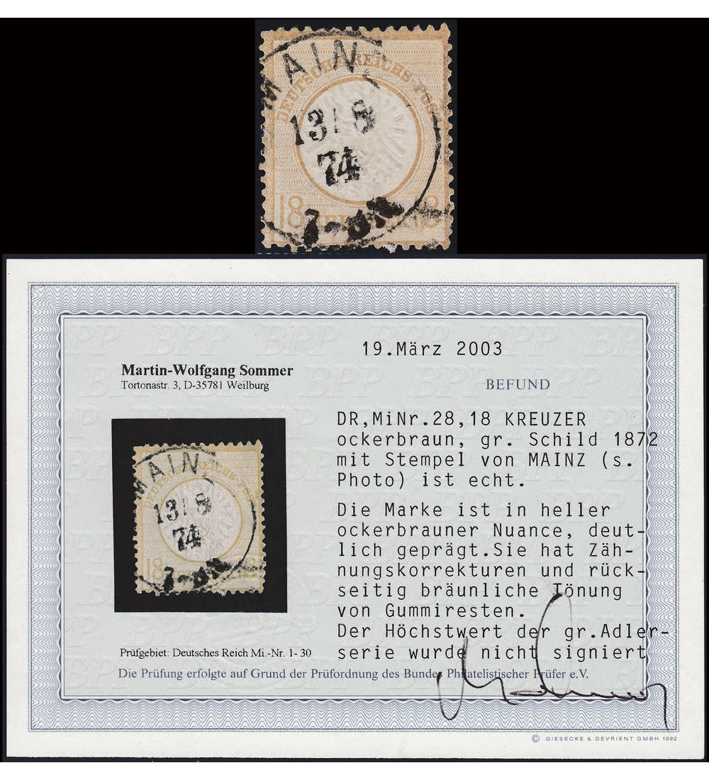 Deutsches Reich Nr. 28 gestempelt mit Farbfotobefund