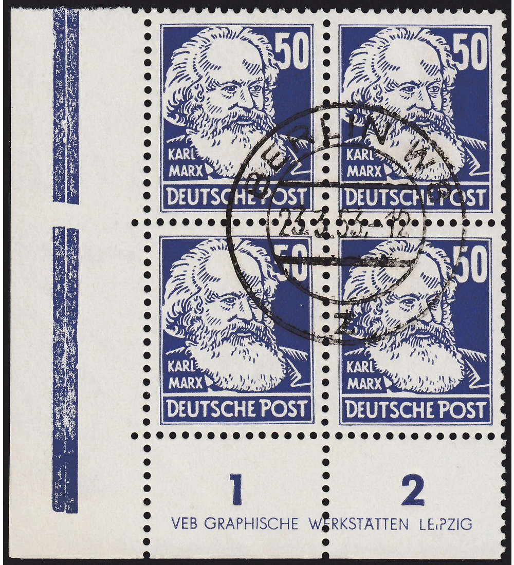 DDR Nr 337 c XI DZ 1 R 1-2 gestempelt im 4er-Block