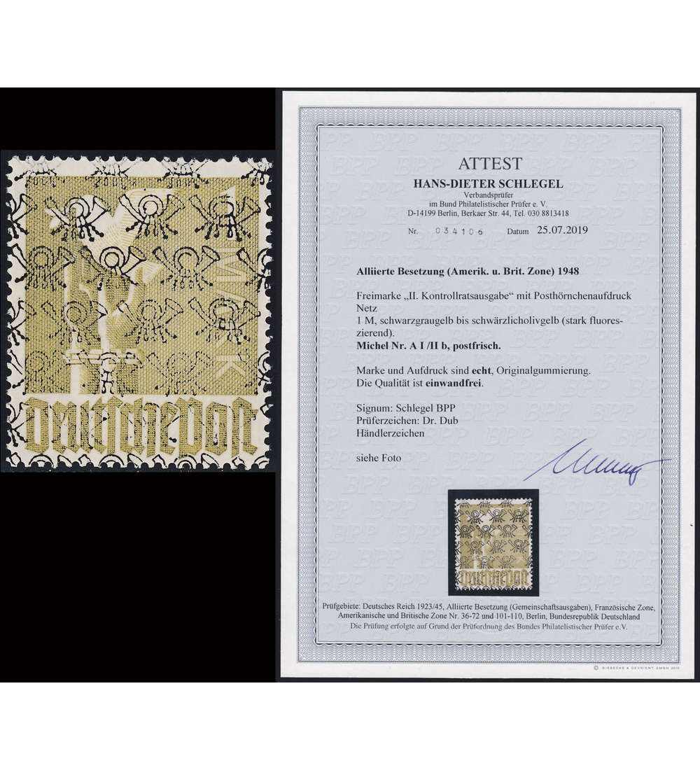 BiZone Nr. A I/II b postfrisch ** Netzaufdruck Farbfotoattest Schlegel