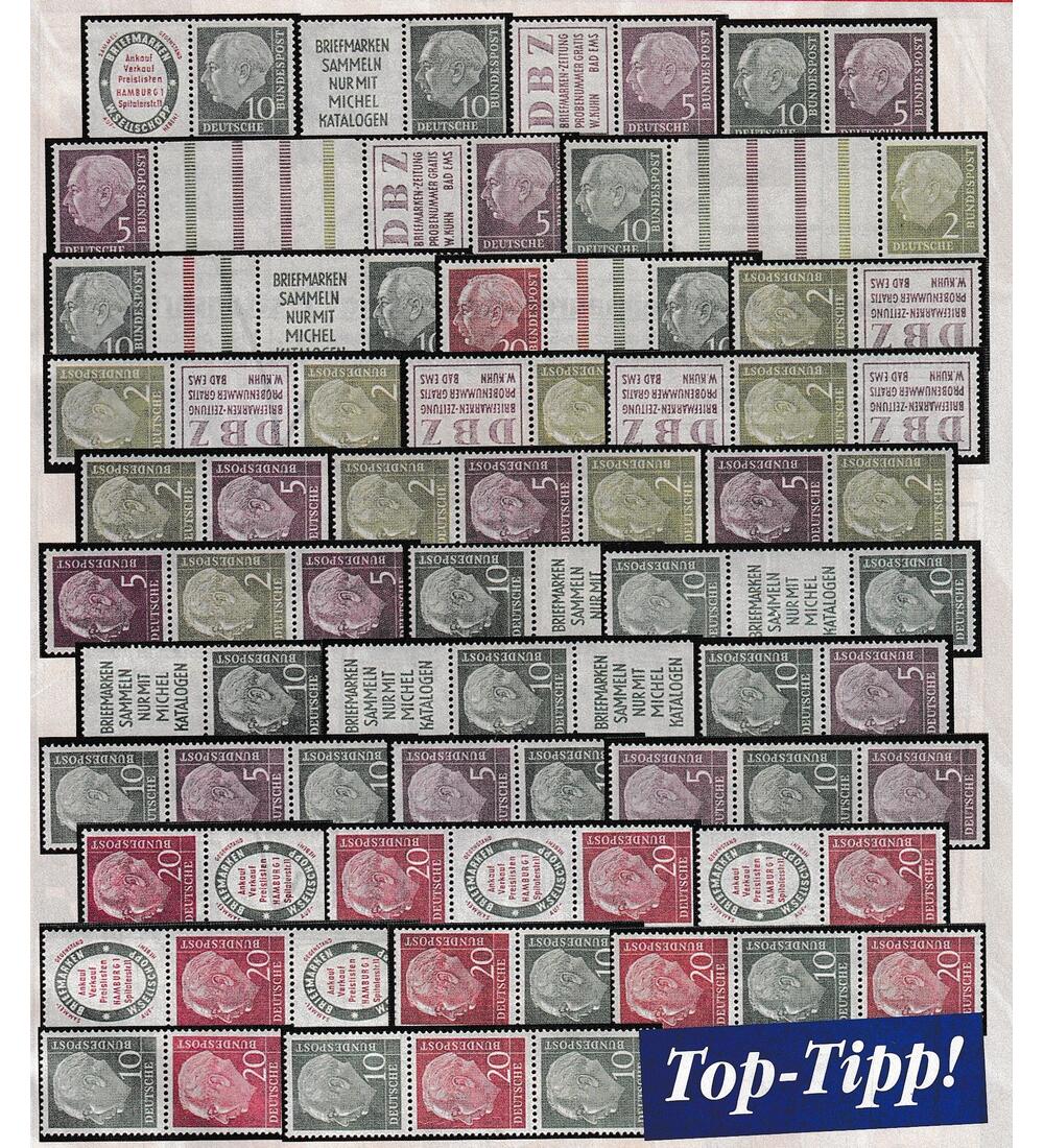 BRD Zusammendrucke W4-S36 Heuss 1955 32 Kombinationen postfrisch