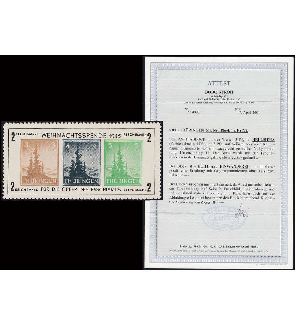 SBZ-Farbabart Nr. Block 1 x b postfrisch Farbfotoattest Strh
