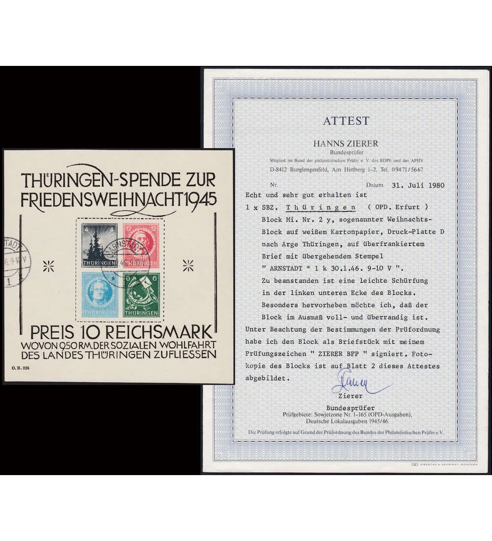 SBZ Block 2 gestempelt Groer Weihnachtsblock mit Farbfoto-Attest