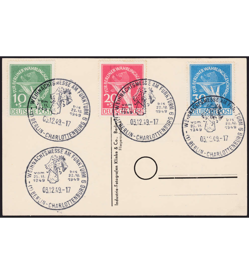 Berlin Nr. 68-70 auf Ansichtskarte mit Sonderstempel