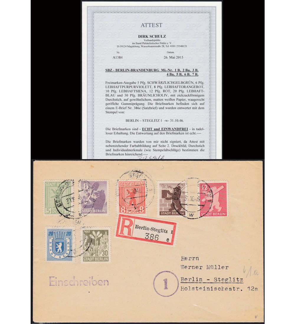 SBZ Nr. 1-7 B gestempelt auf Einschreibebrief mit Fotoattest