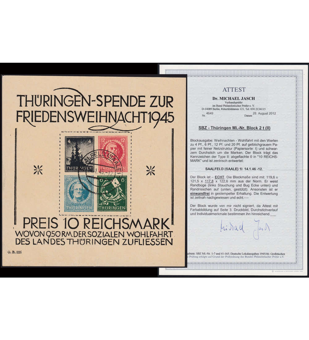 SBZ Block 2 gestempelt groe Weihnachtsblock Farbfotoattest