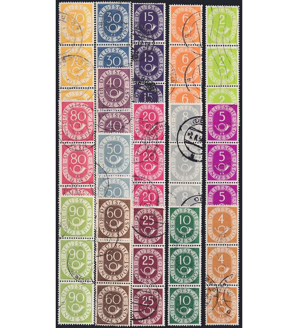 BRD Bund Nr. 123-138 Posthorn senkrechte 3er-Streifen in gestempelter Bedarfqualitt