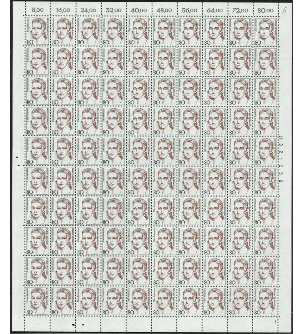 BRD Bund Nr. 1305 I postfrisch ** kompletter Bogen Fehlende Locke