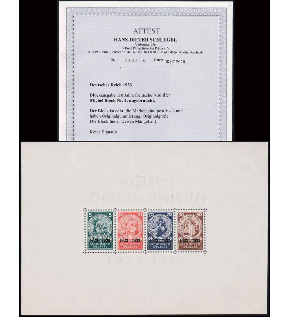 Deutsches Reich Block 2 Fotoattest Schlegel