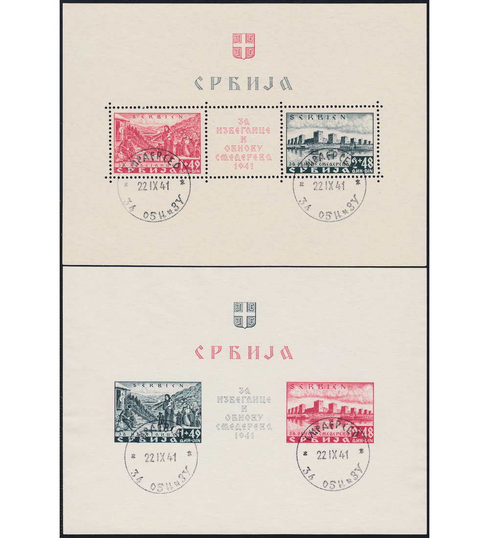 Dt. Besetzung Serbien Block 1+2 Geflligkeitsstempel Semendria - Blockpaar