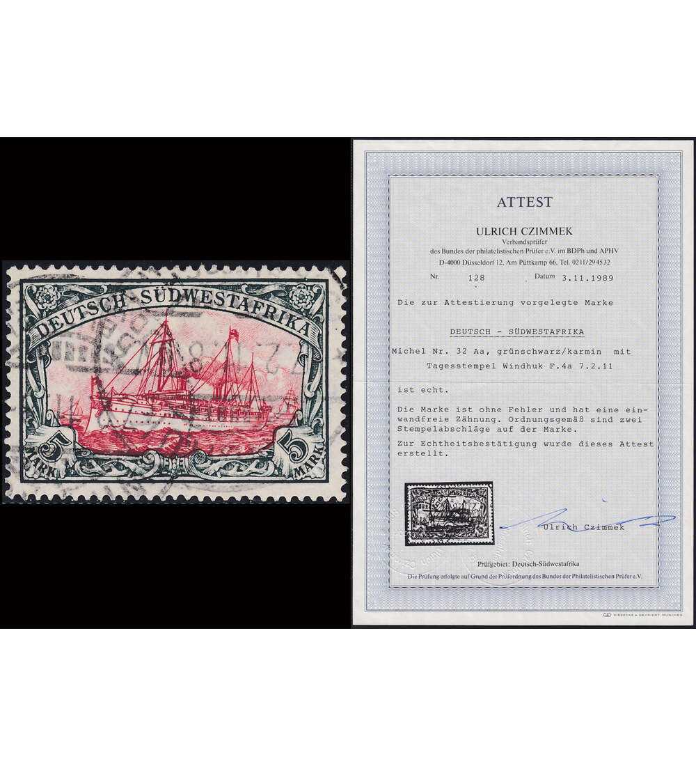 Deutsch - Sdwestafrika Nr. 23 gestempelt mit Fotoattest