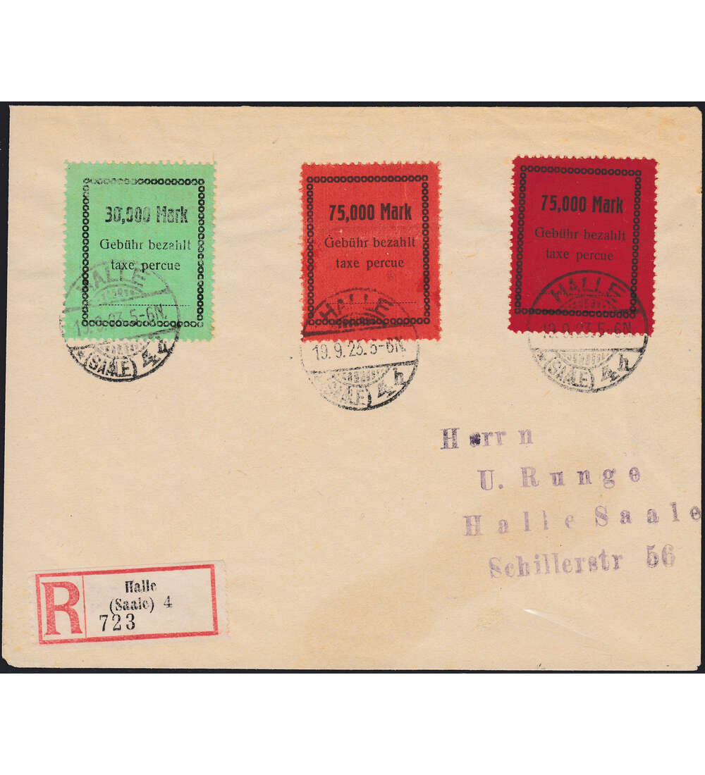 Lokalausgabe Halle 3 Geb�hrenmarken auf Einschreibebrief