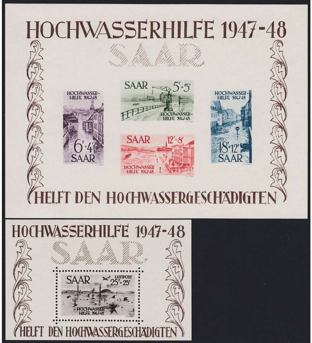 Saar -Hochwasser-Blockpaar 1948 postfrisch ** geprft und signiert