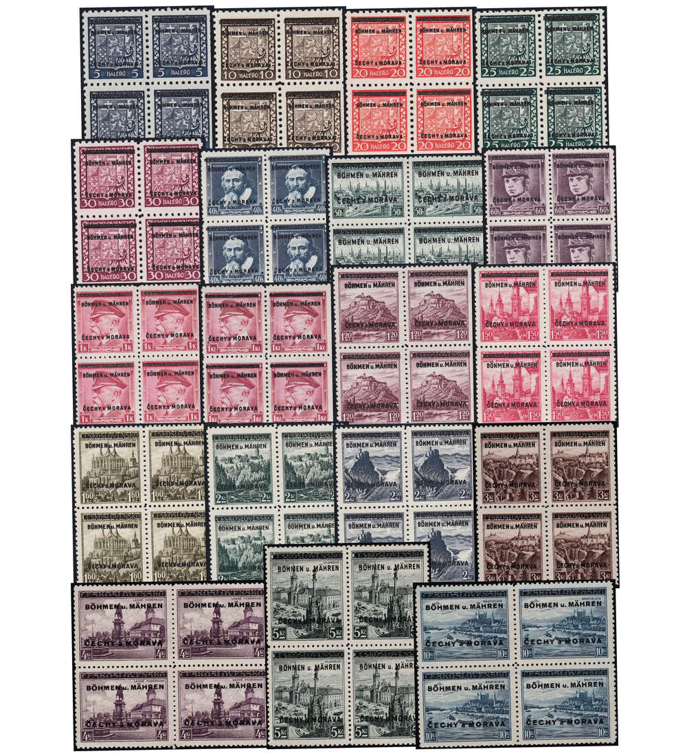 Bhmen und Mhren Nr. 1-19 Aufdrucke 1939 postfrisch Viererblock