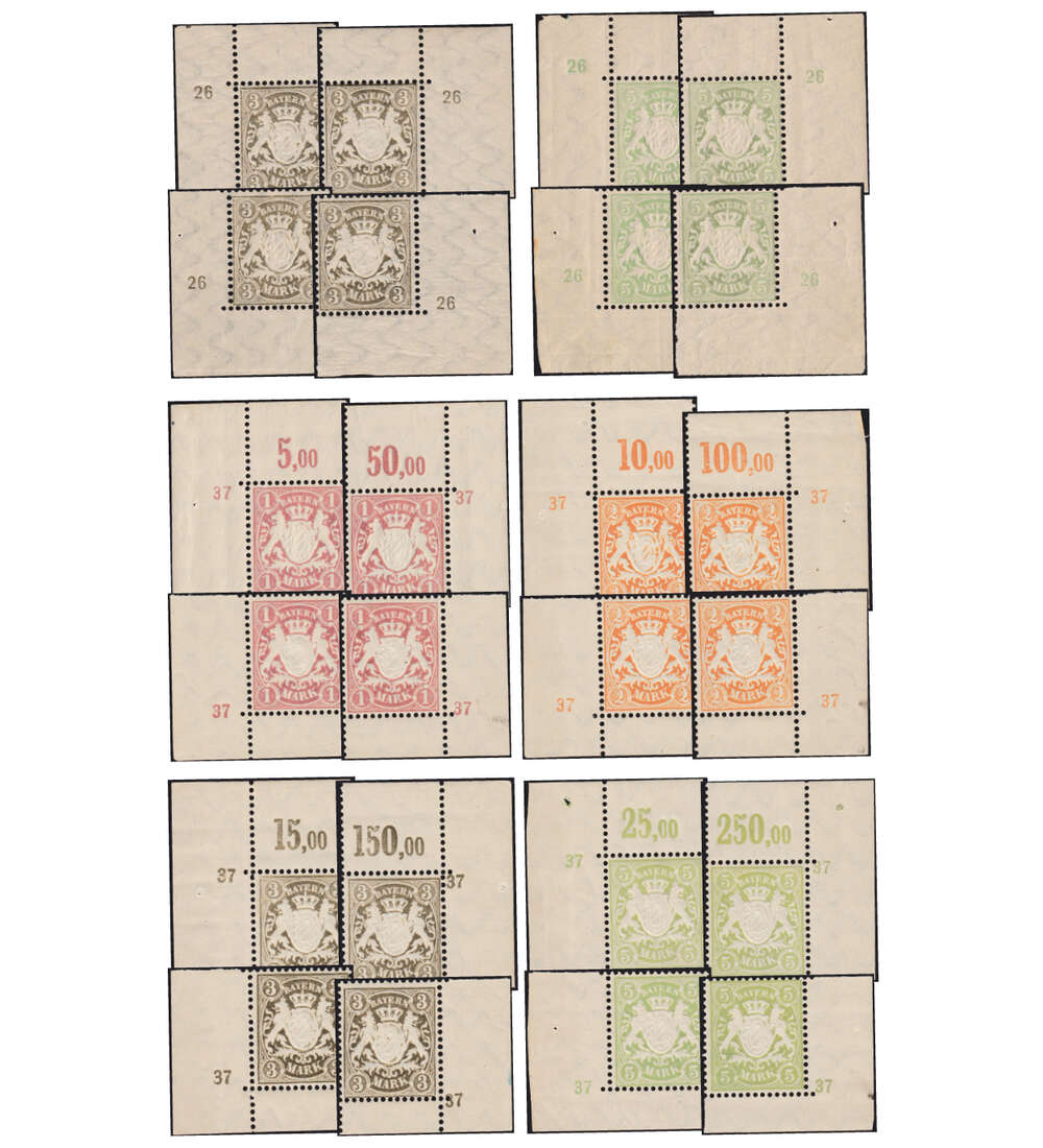 Bayern Staatswappen Nr. 69-70 und 71-74 alle 4 Bogenecken