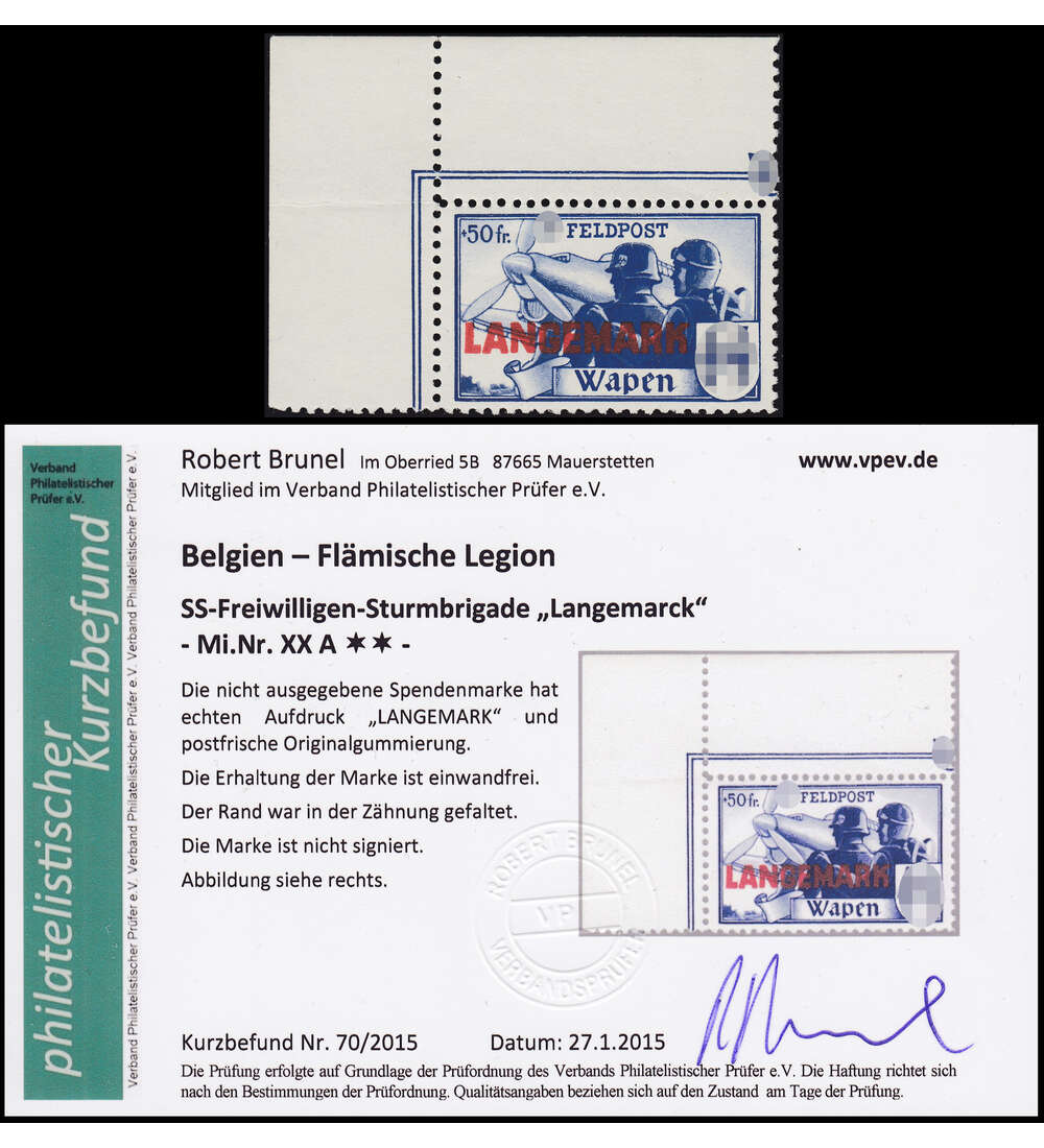 Dt. Besetzung LANGEMARK Nr. XX postfrisch ** mit Farbfotobefund