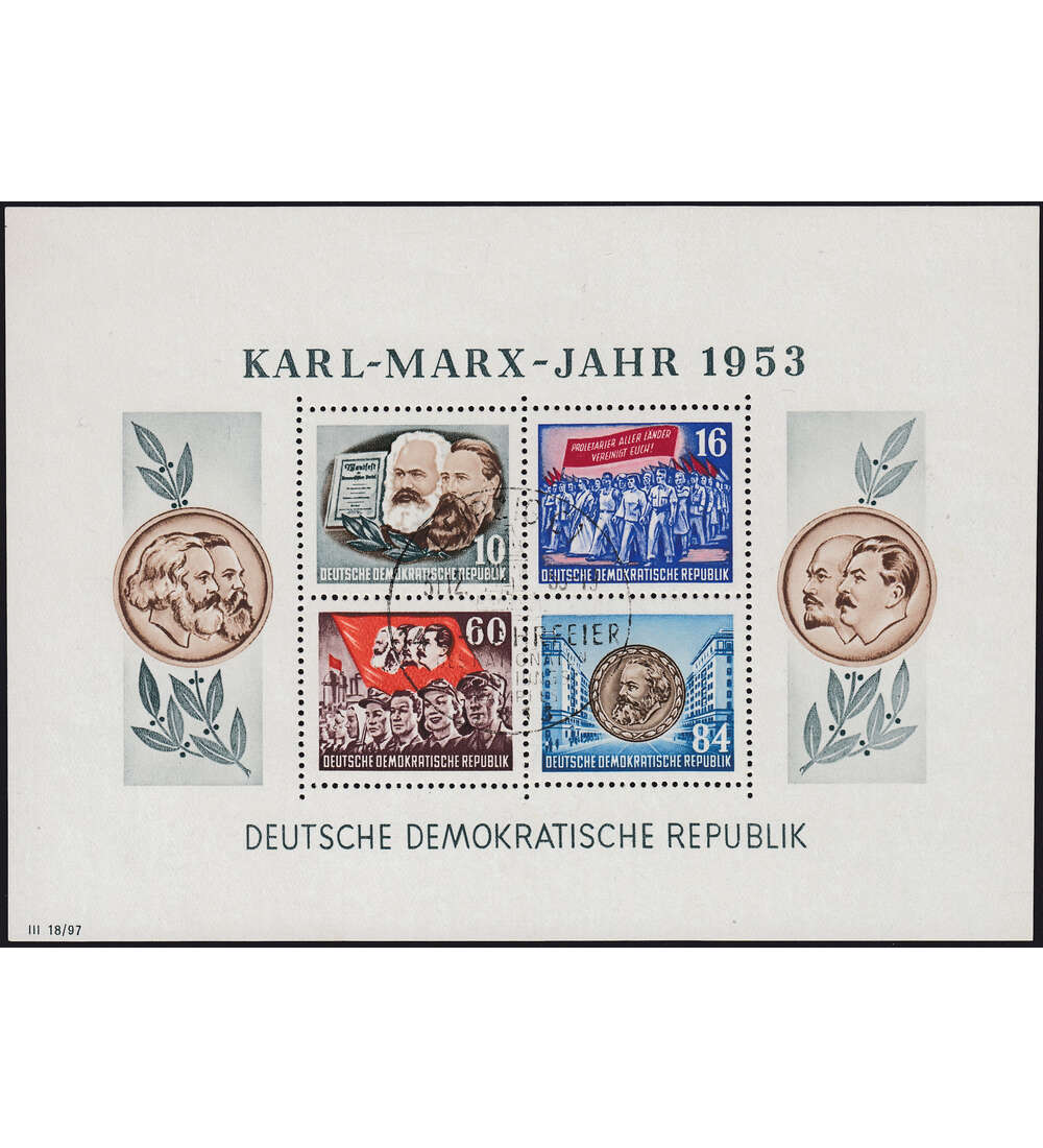 DDR Marx-Block 9 A mit Wasserzeichen Y II gestempelt geprft und signiert