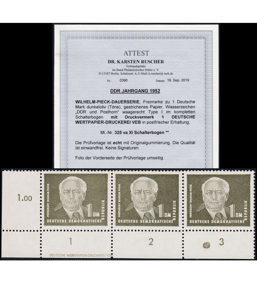 DDR Nr. 325 va XI postfrisch ** Druckvermerk