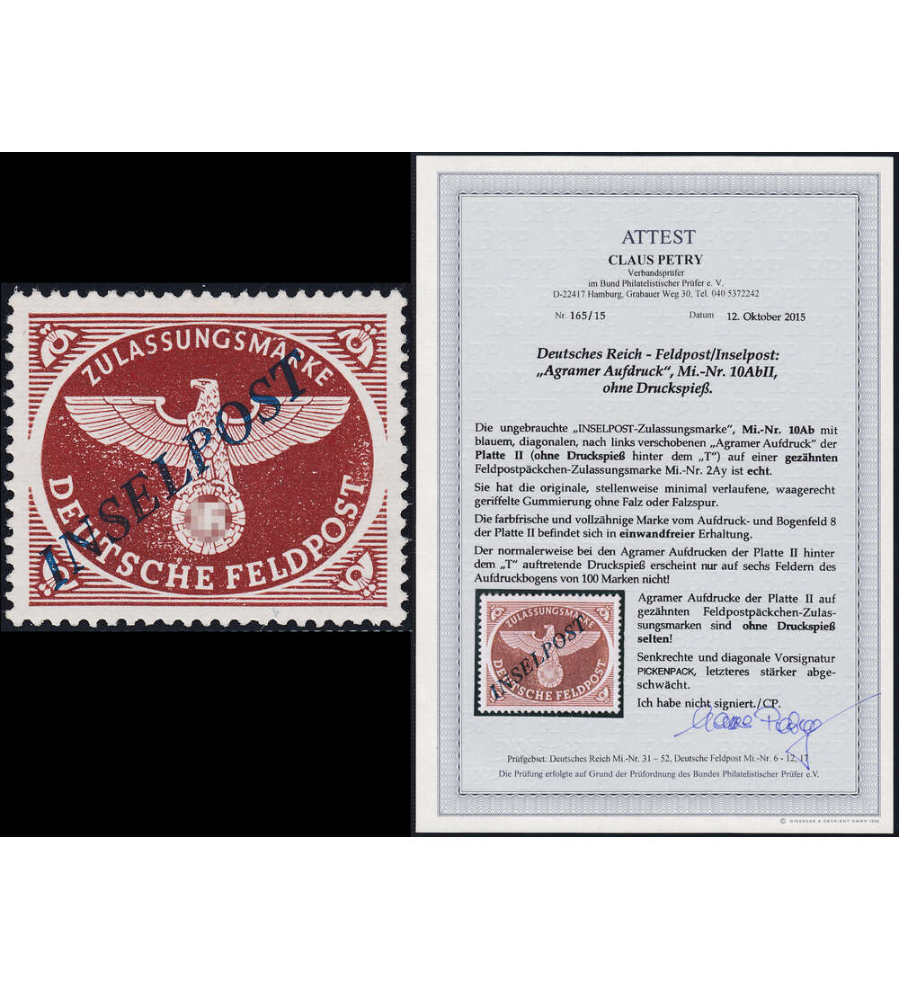 Deutsches Reich Inselpost Nr. 10 Ab II postfrisch mit Attest