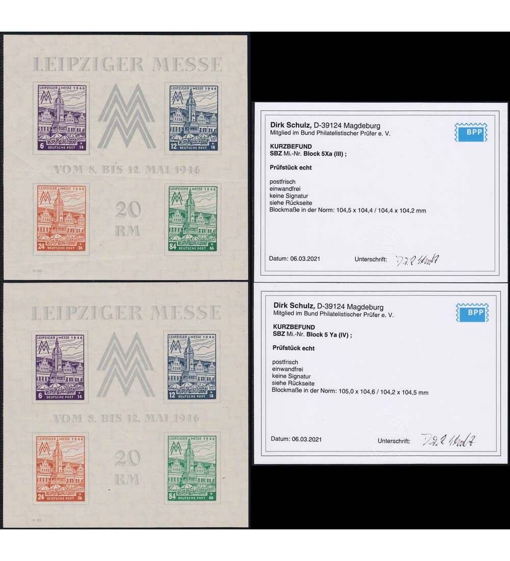 SBZ Leipziger Messe Block 5 X + Y postfrisch ** mit Attest