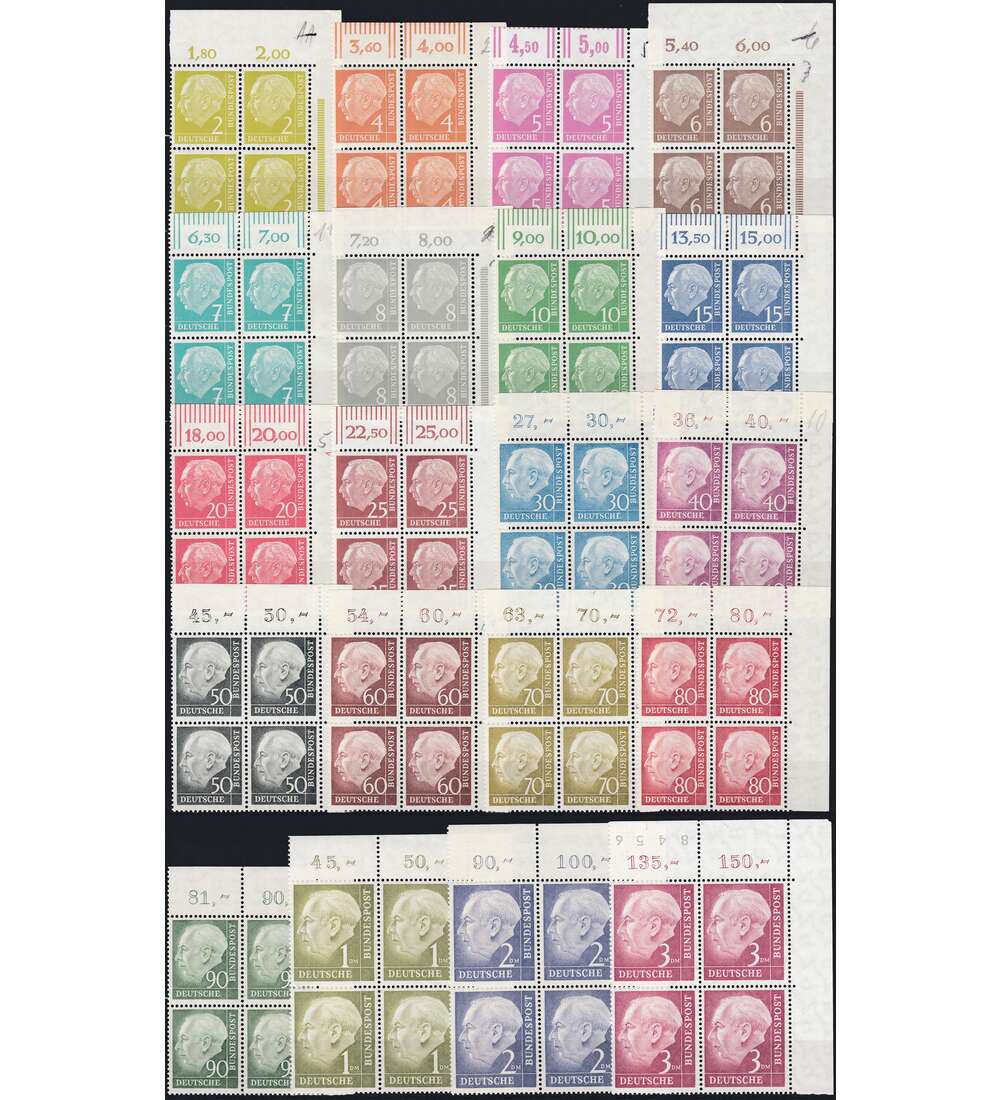 BRD Bund Heuss-Eckrand-4er Block Nr. 177-196 postfrisch **