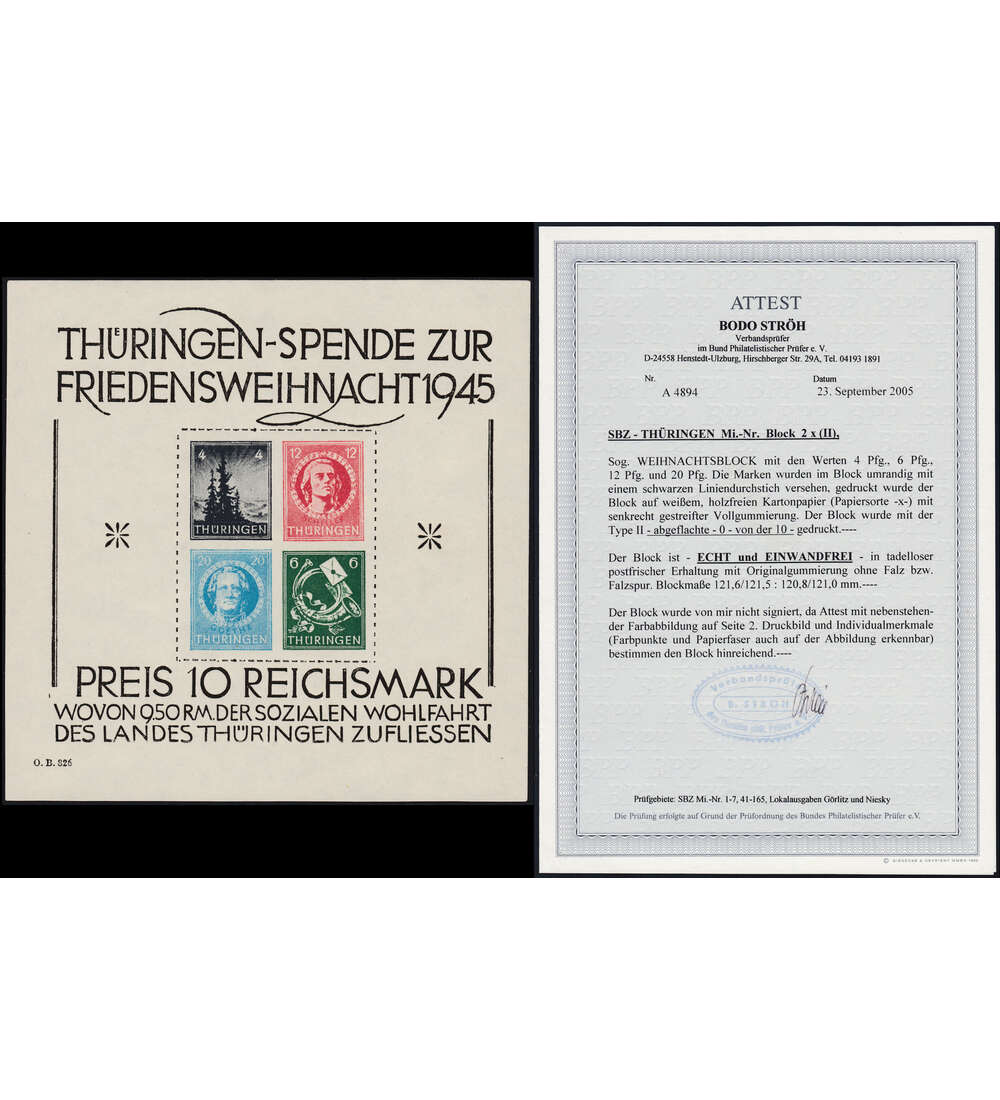 SBZ - Block 2 x postfrisch ** mit Farbfotoattest