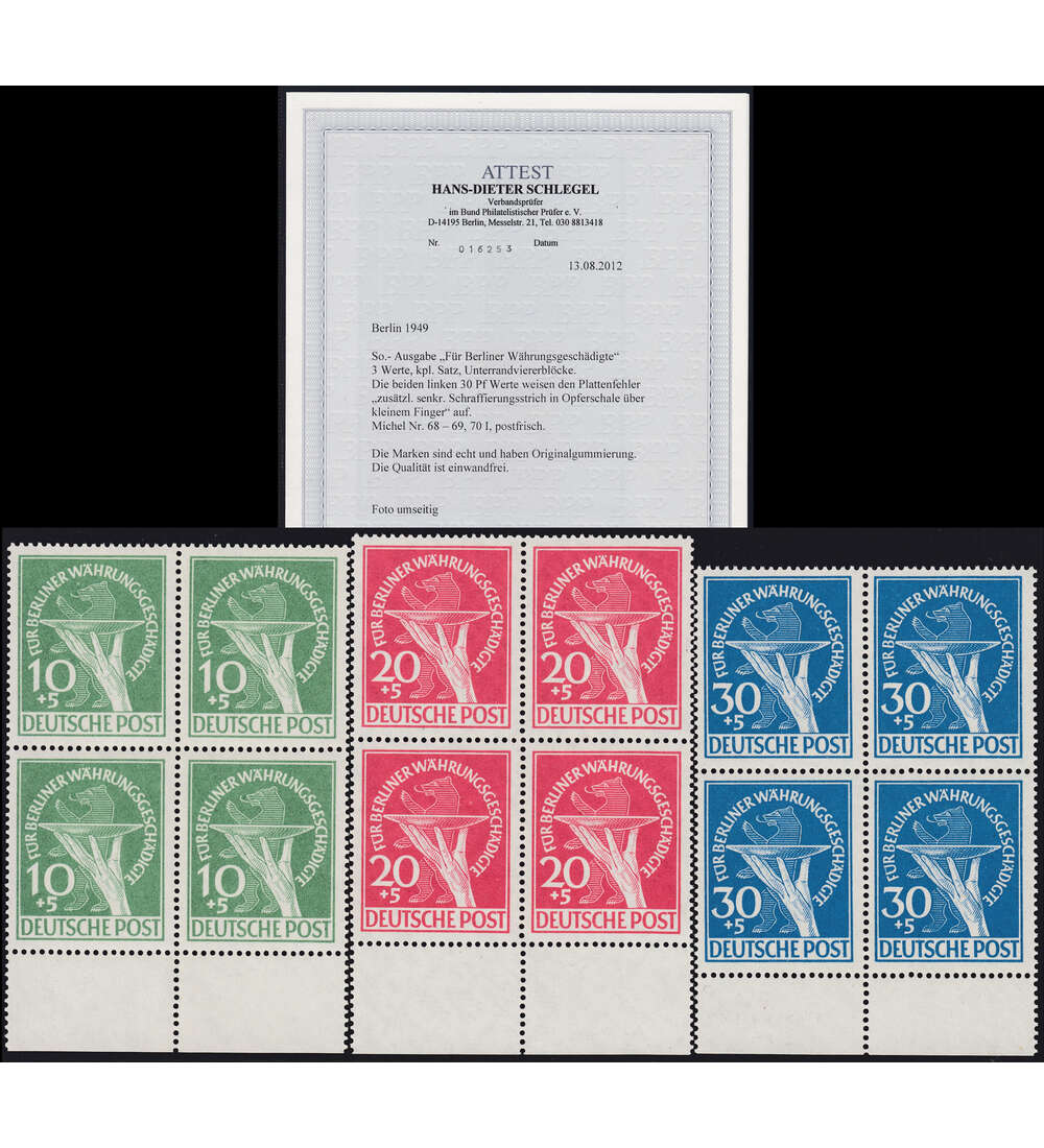 Berlin Nr. 68 - 70 Viererblocks vom Unterrand postfr.