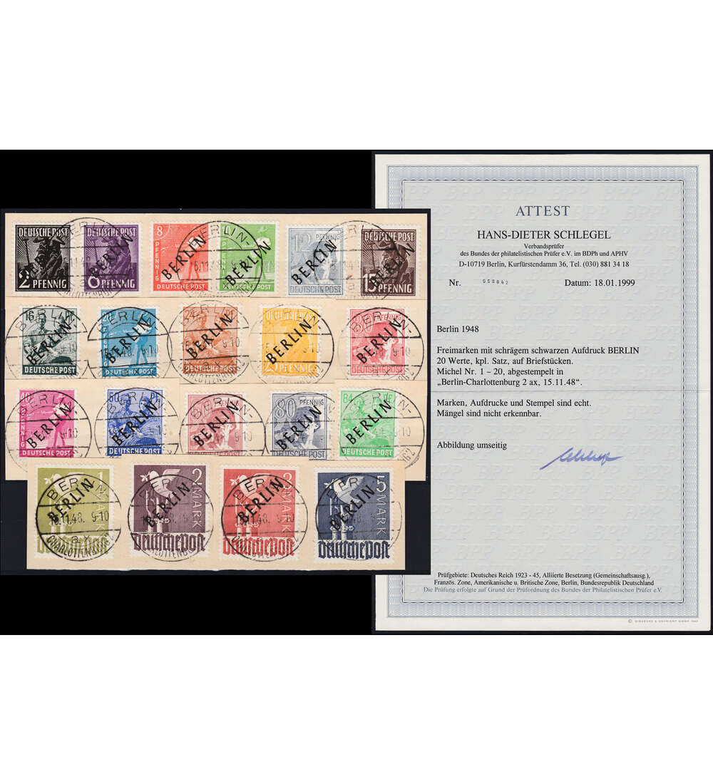 Berlin Schwarzaufdrucke Nr. 1 - 20 auf Briefst�cken
